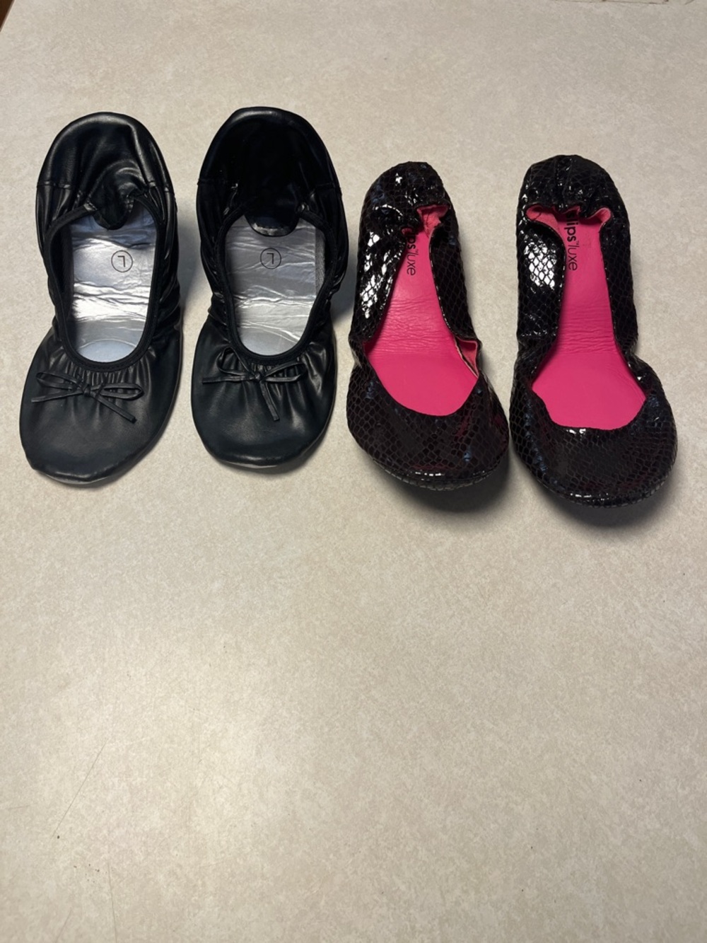 Women's Black Foldable Ballet Flats with Pink Insole Option 2 for 1.